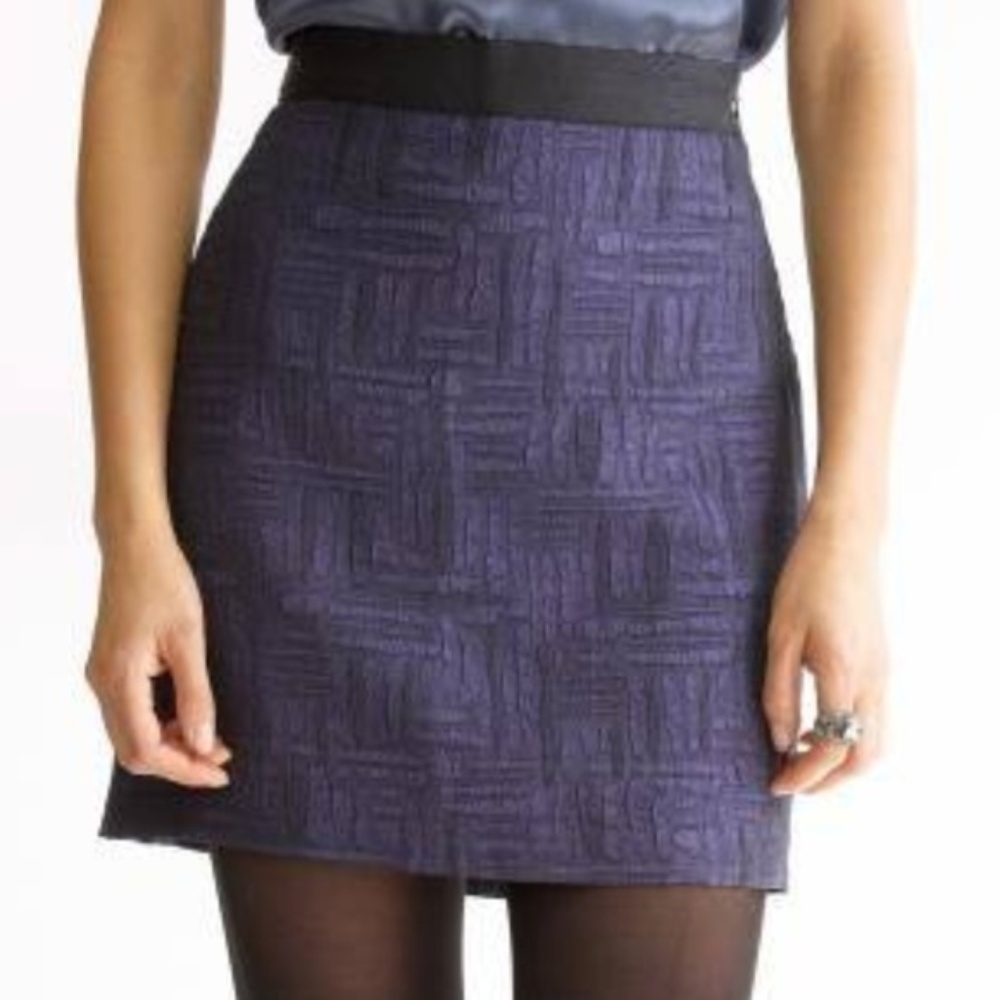 Banana Republic Deep Purple Textured Mini Skirt with Black Waistband